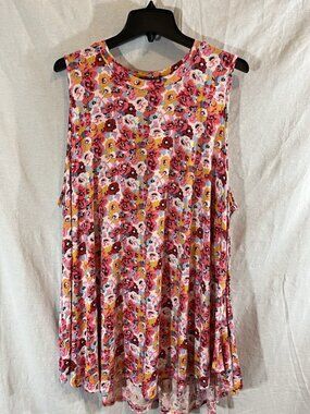 Lane Bryant Women’s 2X (22/24) Pink Pansies Floral Sleeveless Blouse